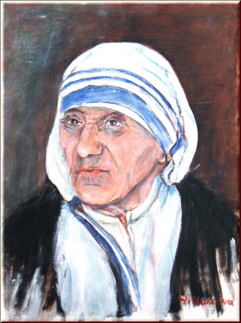 Pittura intitolato "Madre Teresa olio s…" da Gianfranco Villanova, Opera d'arte originale, Olio