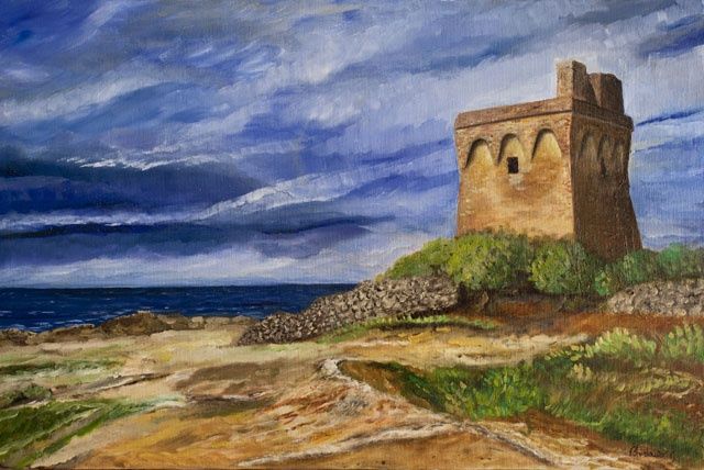 Painting titled "Torre Sabea" by Gianfranco Budano, Original Artwork, Oil