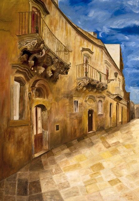 Painting titled "Lecce, la strada di…" by Gianfranco Budano, Original Artwork, Oil