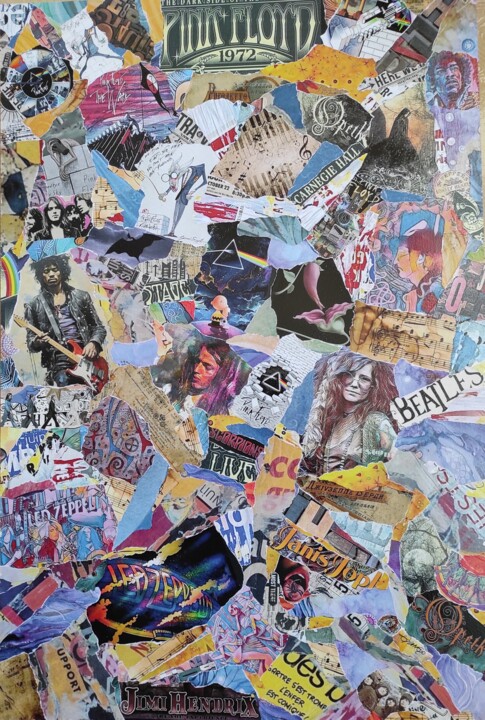 Collages getiteld "Un hommage visuel à…" door Giango, Origineel Kunstwerk, Collages Gemonteerd op Houten paneel