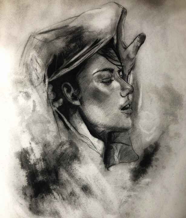 Painting titled "Studio face" by Gianluca Fascetto, Original Artwork, Charcoal