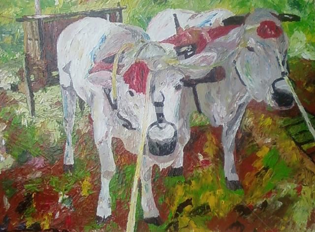 Pittura intitolato "Le vacche del signo…" da Gianluca Trastulli, Opera d'arte originale