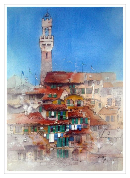 Malerei mit dem Titel "Siena.jpg" von Gianluigi Punzo, Original-Kunstwerk, Aquarell