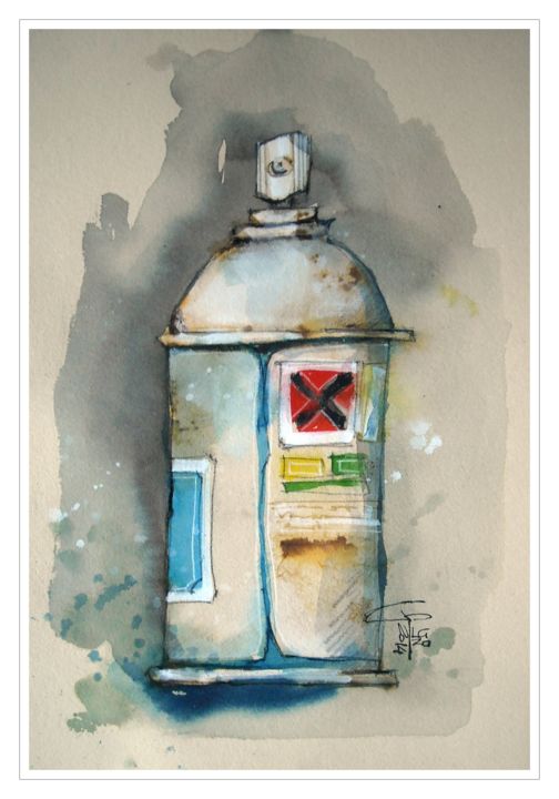 Painting titled "Blue spray" by Gianluigi Punzo, Original Artwork, Watercolor