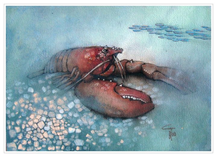 Peinture intitulée "Lobster" par Gianluigi Punzo, Œuvre d'art originale, Aquarelle