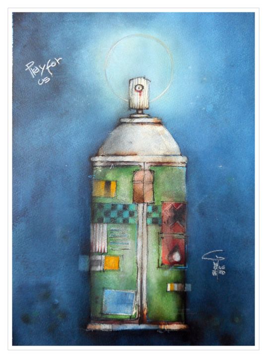 Painting titled "Pray for us" by Gianluigi Punzo, Original Artwork, Watercolor