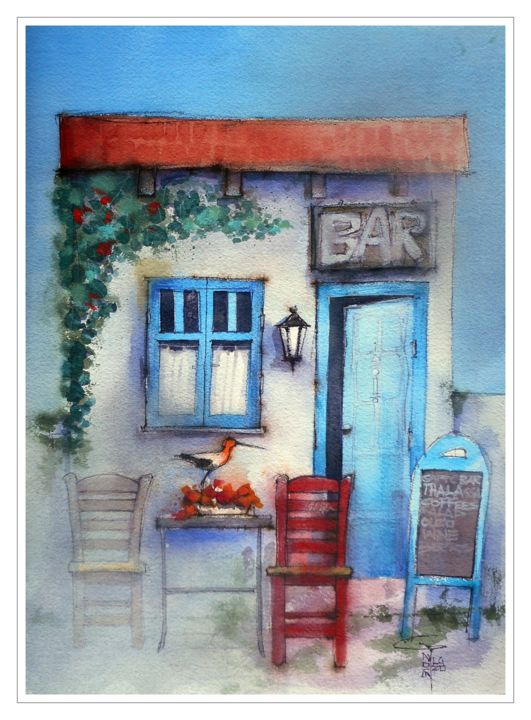 Painting titled "Red chair" by Gianluigi Punzo, Original Artwork, Watercolor