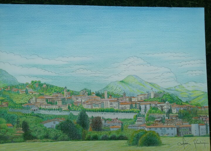 Drawing titled "Veduta di Città Alt…" by Gianluigi Riva, Original Artwork, Pastel