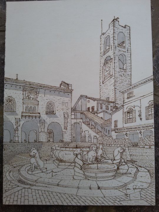 Drawing titled "Bergamo - Veduta di…" by Gianluigi Riva, Original Artwork, Other