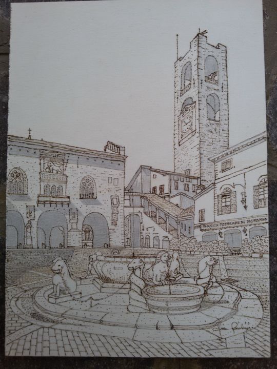 Disegno intitolato "Bergamo - Veduta di…" da Gianluigi Riva, Opera d'arte originale, Altro