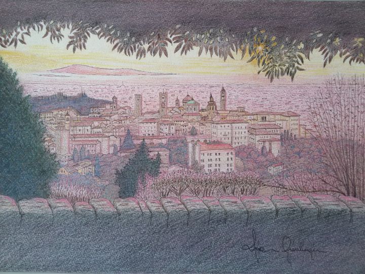 Pittura intitolato "Bergamo - Città Alt…" da Gianluigi Riva, Opera d'arte originale