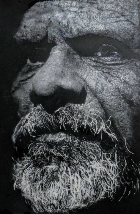 Tekening getiteld "Old man" door Giannecarlo Comissiong, Origineel Kunstwerk, Pastel