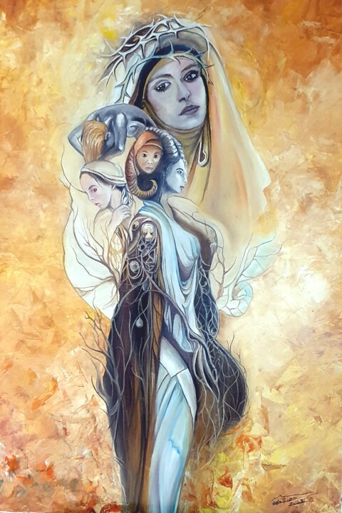 Картина под названием "La madre" - Gianni Iviglia, Подлинное произведение искусства, Масло
