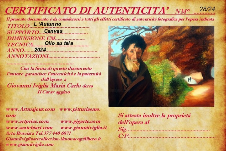 Картина под названием "L'Autunno del Carav…" - Gianni Iviglia, Подлинное произведение искусства, Масло