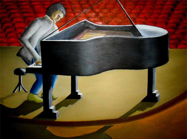 Painting titled "Sound-Check" by Gianni Mameli - Algoritmo, Original Artwork, Oil