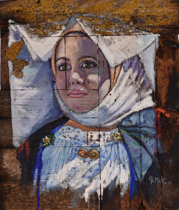 Peinture intitulée ""Costume tradiziona…" par Gianni Mattu, Œuvre d'art originale, Acrylique Monté sur Panneau de bois