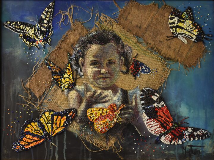Scultura intitolato "Mariposas" da Gianni Mattu, Opera d'arte originale, Mosaico