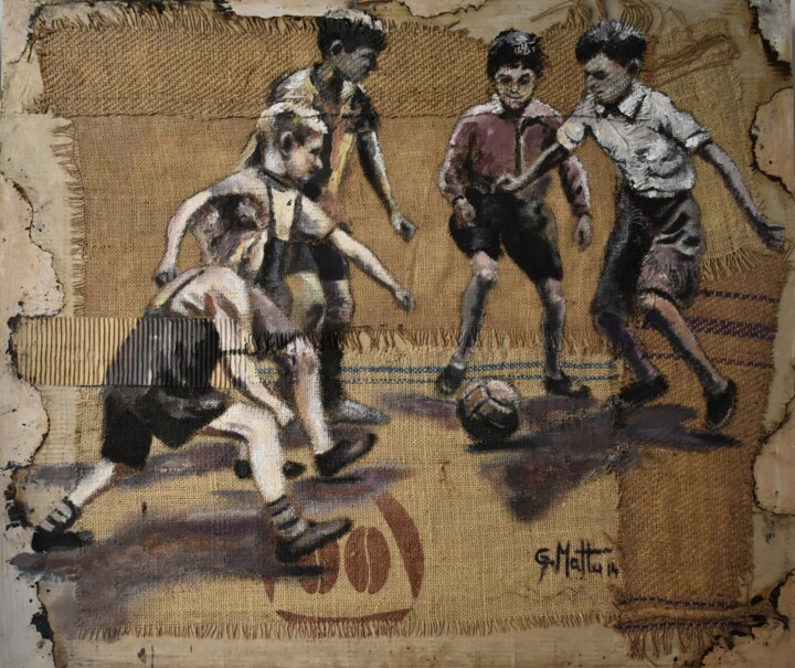 Ζωγραφική με τίτλο "La partita in strada" από Gianni Mattu, Αυθεντικά έργα τέχνης, Ακρυλικό Τοποθετήθηκε στο Ξύλινο φορείο σ…