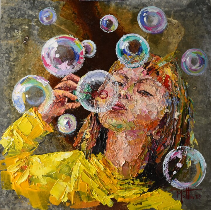 Painting titled "Gioco con le bolle" by Gianni Mattu, Original Artwork, Acrylic
