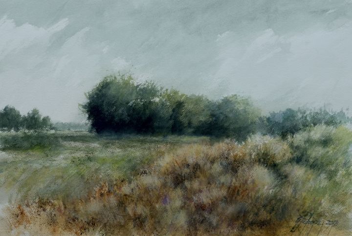 Schilderij getiteld "campagna" door Gianni Pedrazzi, Origineel Kunstwerk, Aquarel