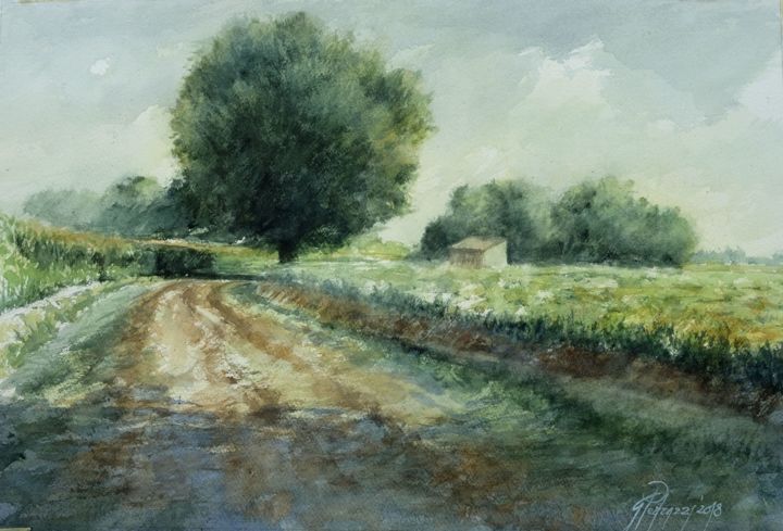 Painting titled "via-castellina" by Gianni Pedrazzi, Original Artwork, Watercolor