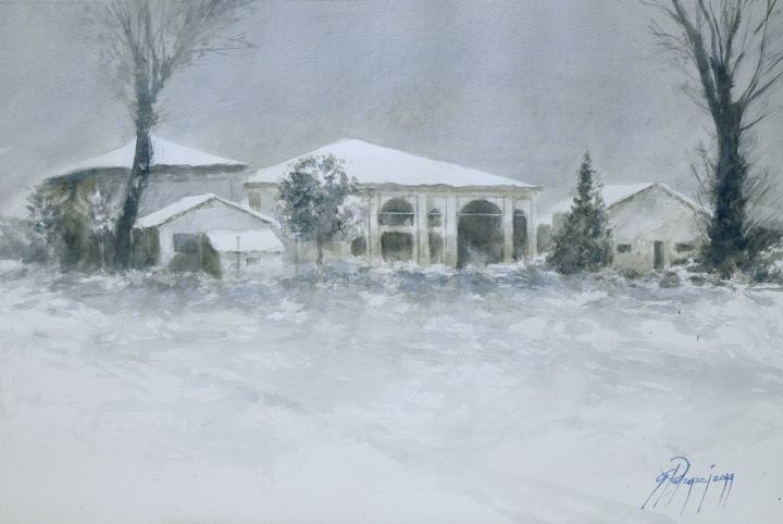 Pittura intitolato ""La casa di Grossi"" da Gianni Pedrazzi, Opera d'arte originale, Acquarello