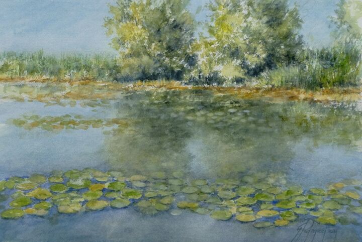 Painting titled ""Lago Inferiore"" by Gianni Pedrazzi, Original Artwork, Watercolor