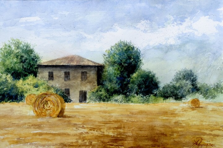 Картина под названием "La casa del fattore" - Gianni Pedrazzi, Подлинное произведение искусства, Акварель