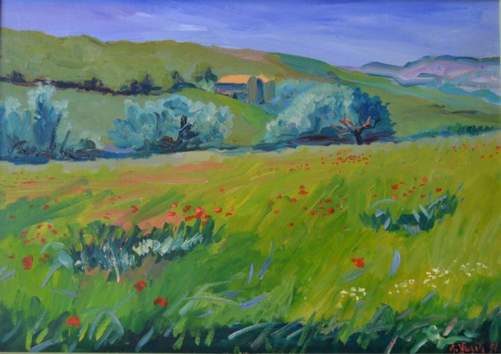 Peinture intitulée "Campagna fermana" par Gianni Virgili, Œuvre d'art originale, Huile