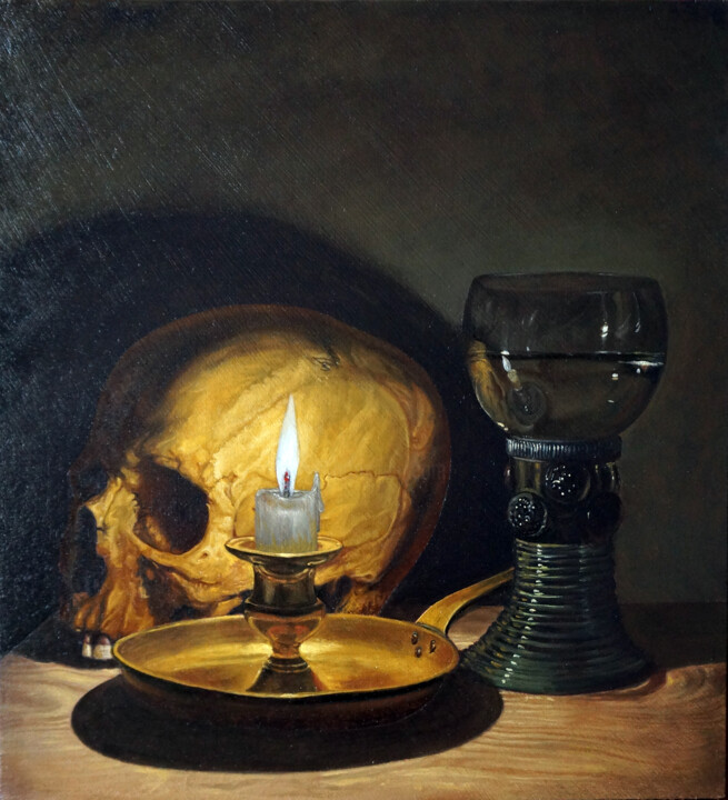 Painting titled "Vanité à la bougie" by Gianrico Gualtieri, Original Artwork, Oil