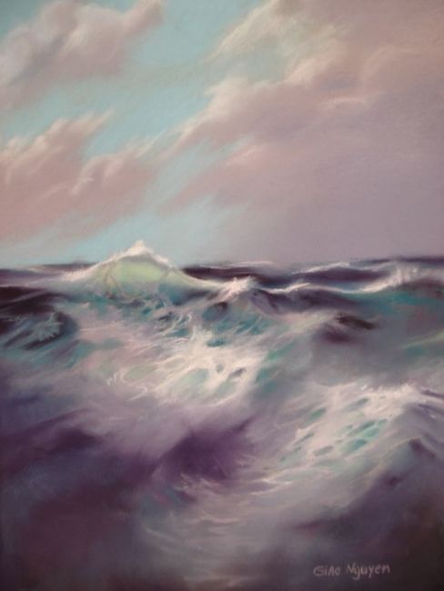 Painting titled "ocean waves" by Giao Nguyen, Original Artwork, Oil