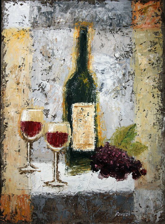 Картина под названием "Wine and grapes" - Gia Revazi, Подлинное произведение искусства, Масло Установлен на Деревянная рама…