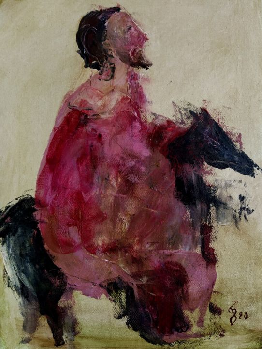 Картина под названием "Horse rider in Red" - George Rurua, Подлинное произведение искусства, Акрил