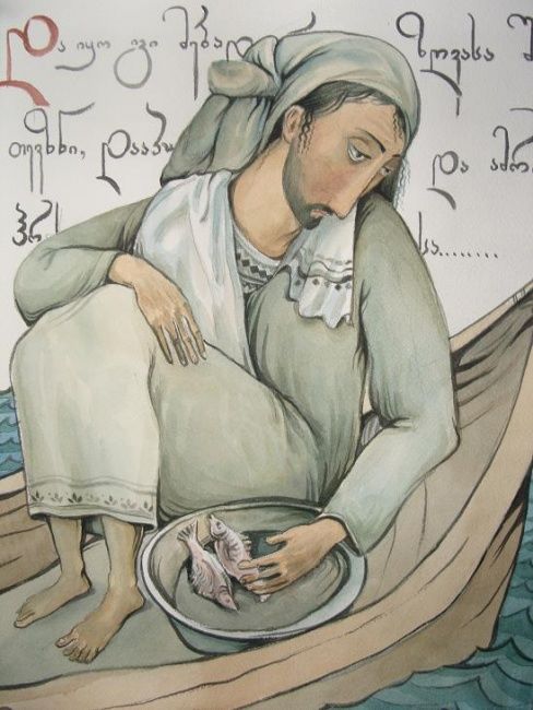 Pittura intitolato "Fisherman" da George Rurua, Opera d'arte originale, Olio