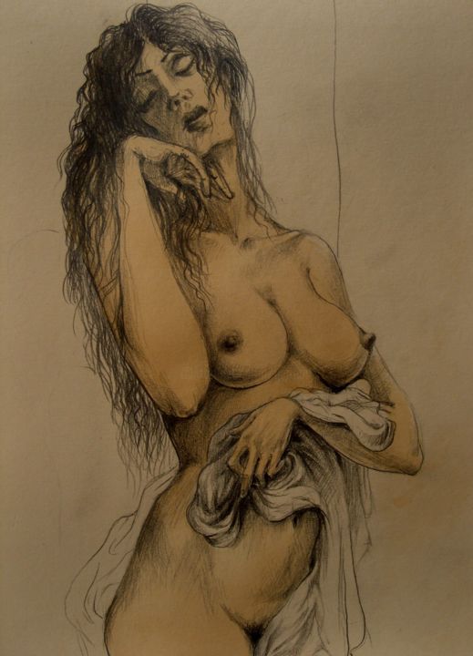 Peinture intitulée "Nude" par George Rurua, Œuvre d'art originale, Aquarelle