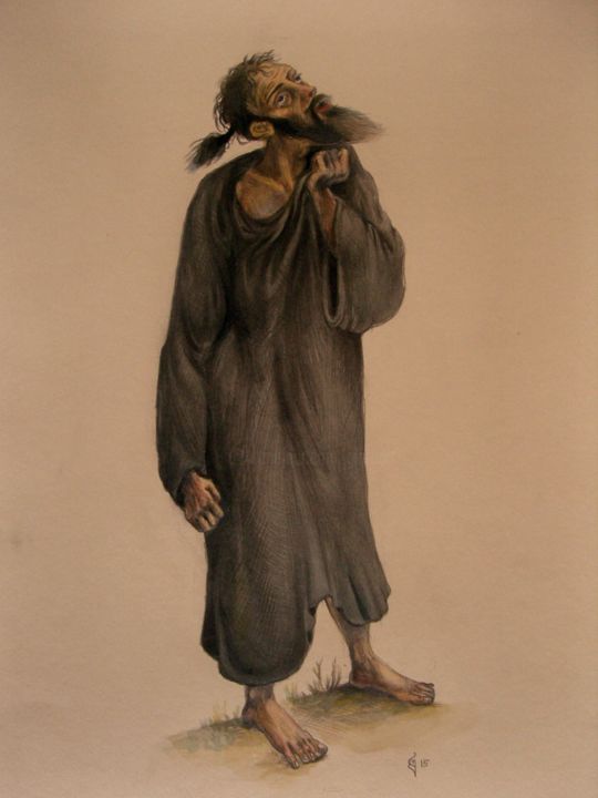 Dessin intitulée "Monk" par George Rurua, Œuvre d'art originale, Crayon