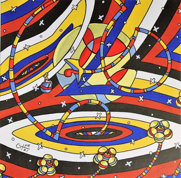 Dessin intitulée "Galaxie primaire  d…" par Vincent Gibert, Œuvre d'art originale, Marqueur