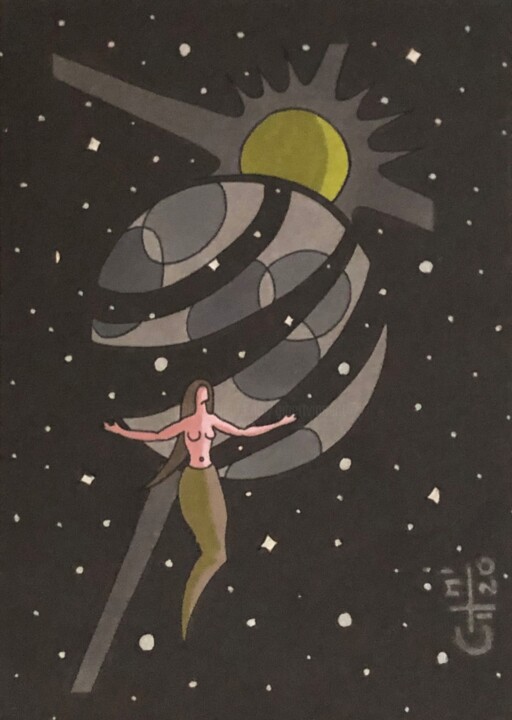 Dessin intitulée "trinité cosmique (4)" par Vincent Gibert, Œuvre d'art originale, Marqueur