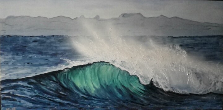 Painting titled "la vague et le vent" by Gides, Original Artwork, Oil