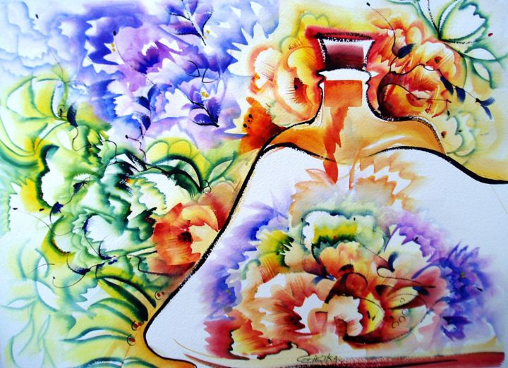 Peinture intitulée "Le flacon de parfum" par Gietka José, Œuvre d'art originale,