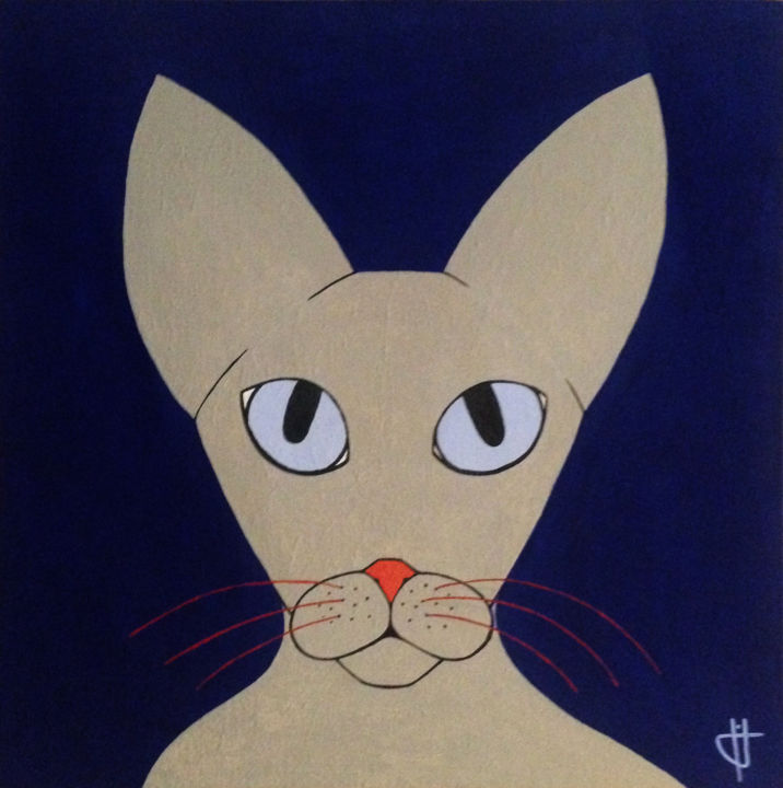 Painting titled "cat.jpg" by Giga Kiladze, Original Artwork, Acrylic