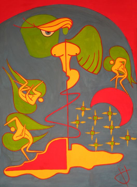 Картина под названием "fall of the rebel a…" - Giga Kiladze, Подлинное произведение искусства, Гуашь