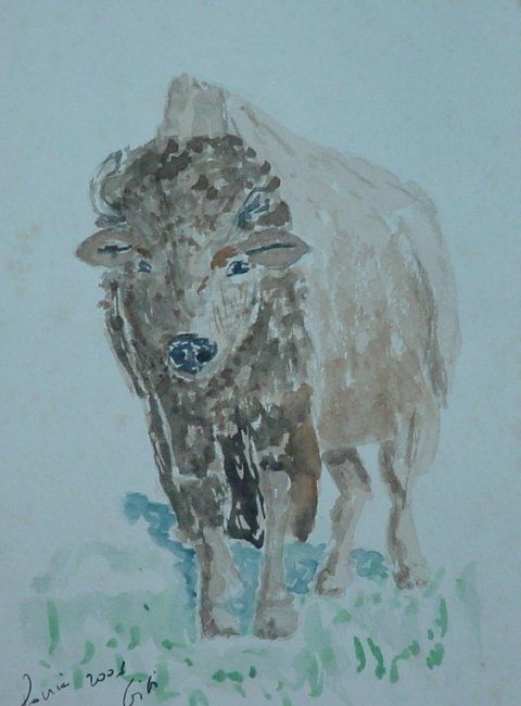 Peinture intitulée "vieux bison solitai…" par Gigi, Œuvre d'art originale