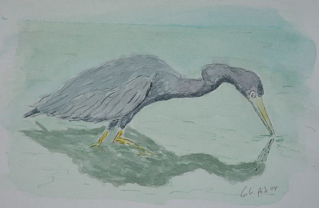 Pintura intitulada "heron  cendre a cou…" por Gigi, Obras de arte originais