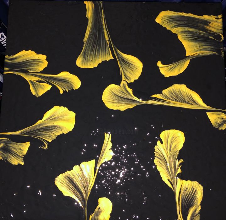 Painting titled "Gold floral" by Gil Les, Original Artwork, Acrylic