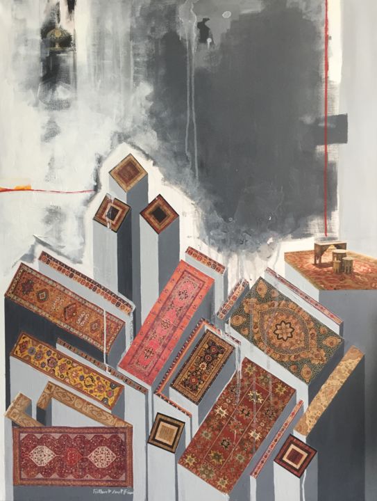 Collages getiteld "landing in Beirut" door Gilbert Loutfi, Origineel Kunstwerk, Acryl