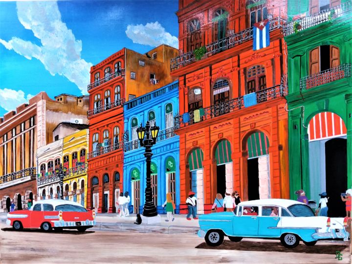 Peinture intitulée "rue cubaine" par Gilbert Devesa, Œuvre d'art originale, Acrylique