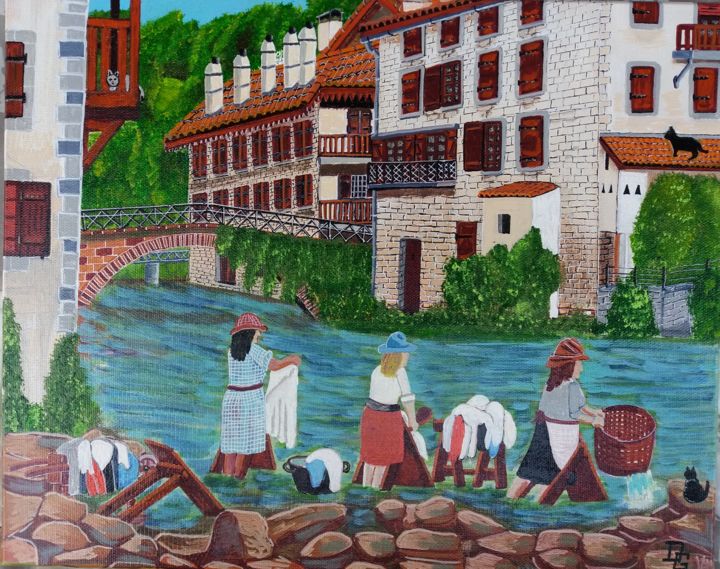 Peinture intitulée "les lavandieres" par Gilbert Devesa, Œuvre d'art originale, Acrylique Monté sur Châssis en bois