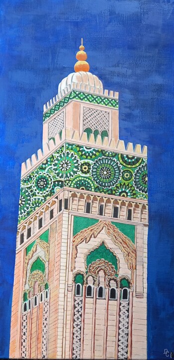 Peinture intitulée "mosquée HASSAN II" par Gilbert Devesa, Œuvre d'art originale, Acrylique Monté sur Châssis en bois