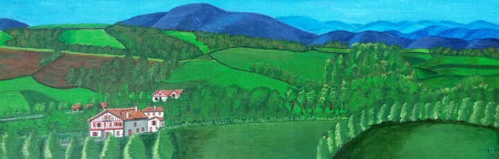Painting titled "campagne Basque" by Gilbert Devesa, Original Artwork, Acrylic Mounted on Wood Stretcher frame